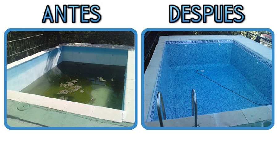 La piscina antes y después de reparar.