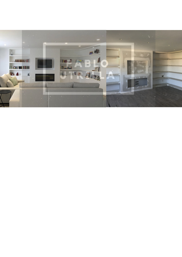 Libreria,estanteria,chimenea y televisor