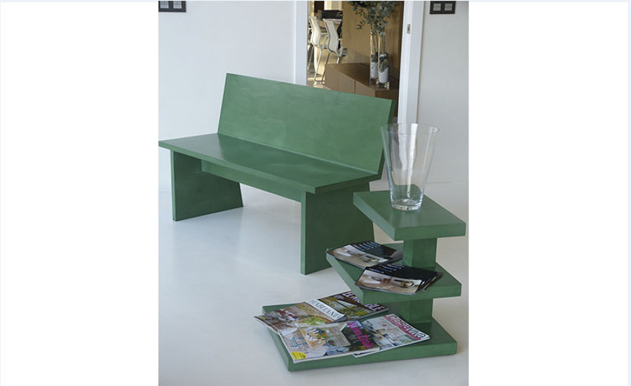 microcemento apliacion en banco de mobiliario 