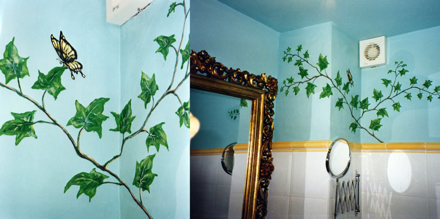 Motivos decorativos vegetales en interior baño.