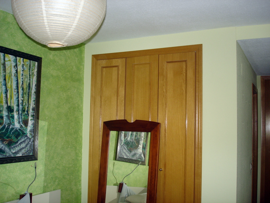 Tierras florentinas verdes y pintura plástica en resto de habitación