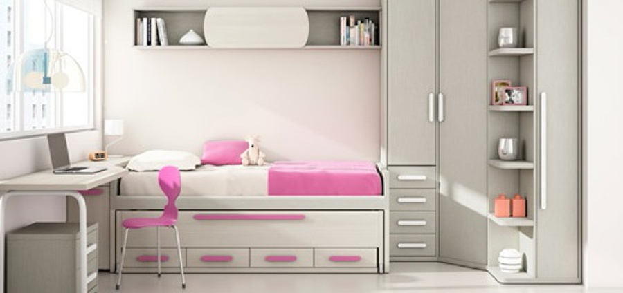 dormitorios juveniles con cama compacta.