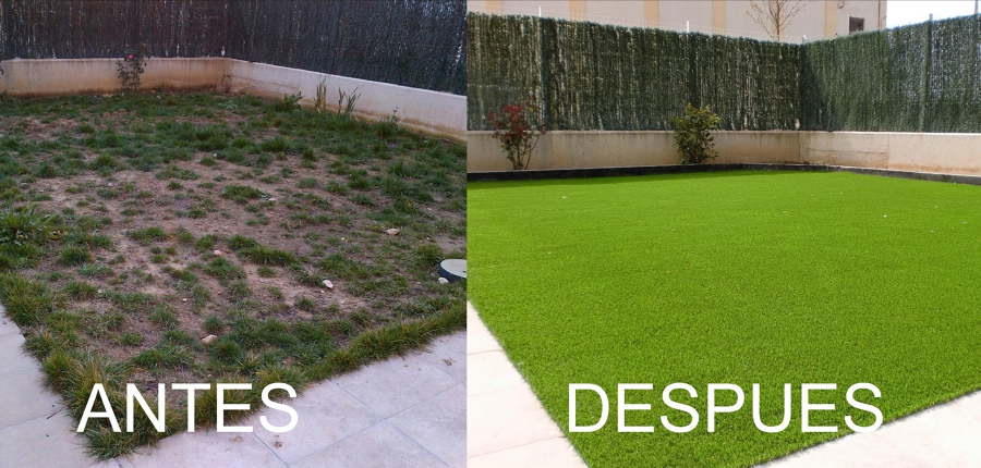 Antes y después de la instalación sobre tierra.