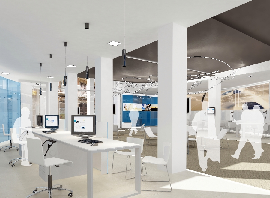 Oficina bancaria. Nova distribució i diseny interior.