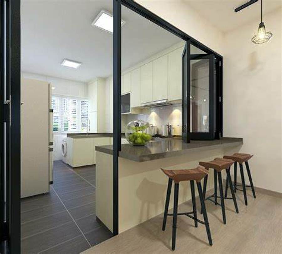 Separador de perfilería metálica lacada en negro y vidrio.