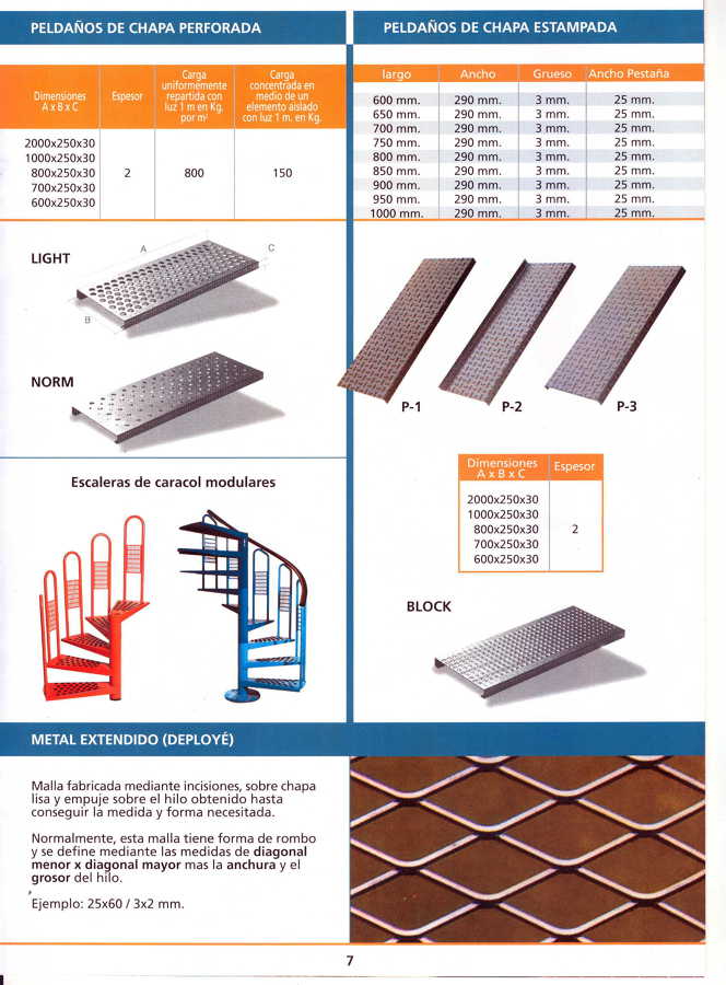 Peldaños de chapa perforada y para escaleras de caracol.