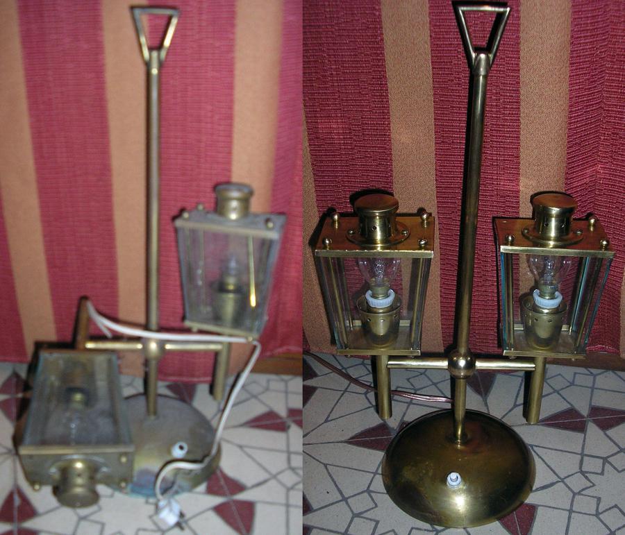 Pequeña lámpara de bronce y latón.