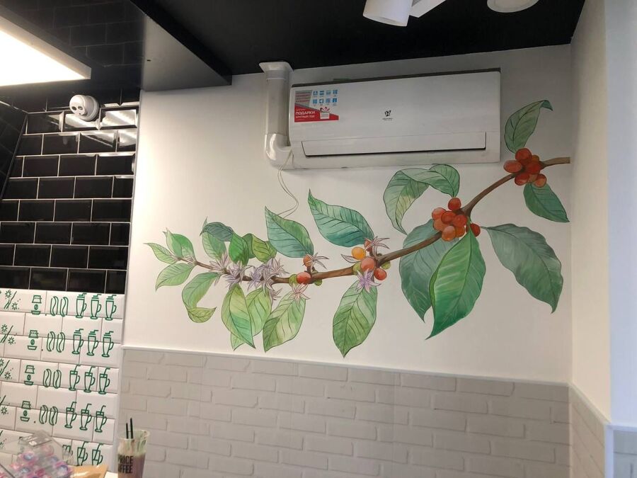 Pintura decorativa en restaurante.