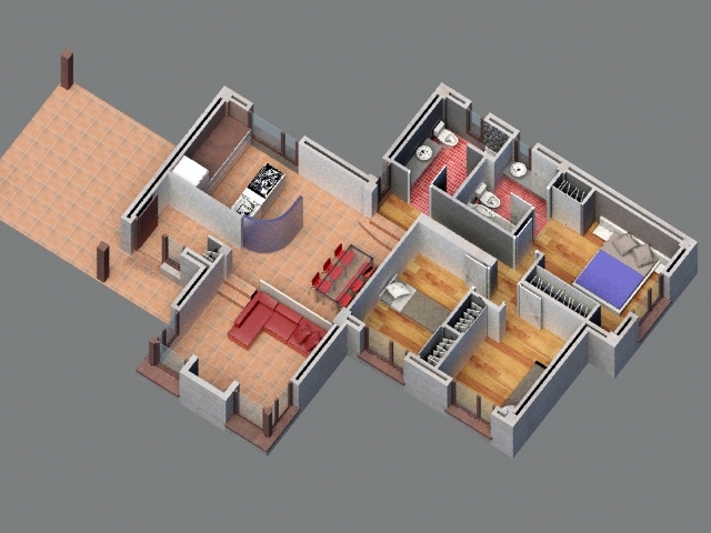 Planta de vivienda 3D color