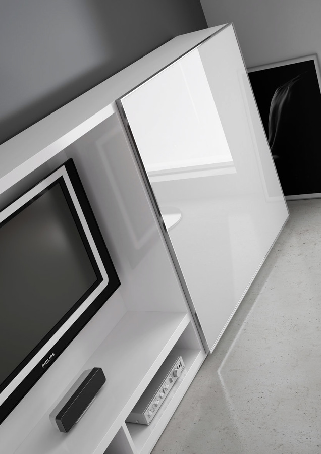 porta corredera, perfil alumini cromat, vidre blanc òptic