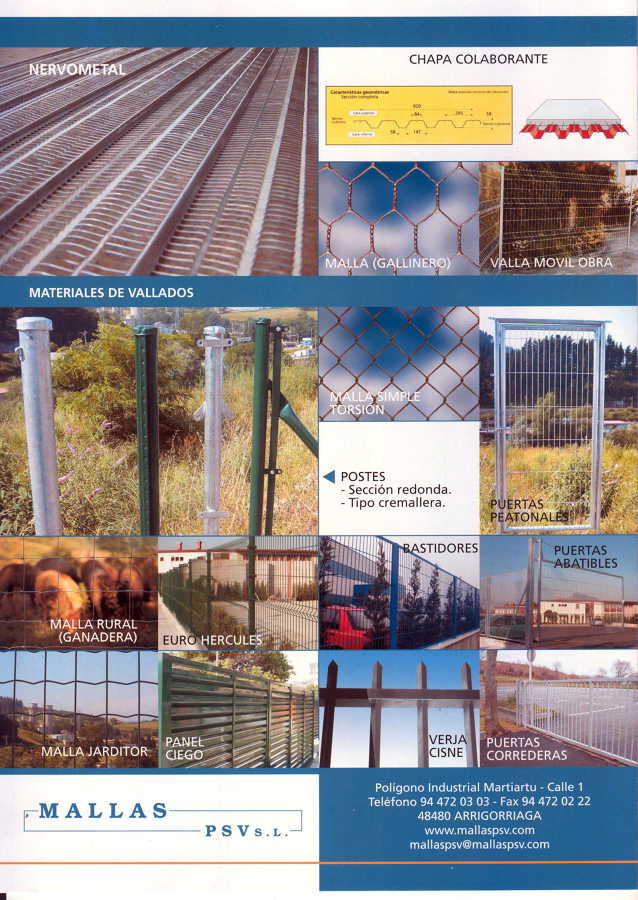 Postes, mallas y puertas para vallados, nervometal.
