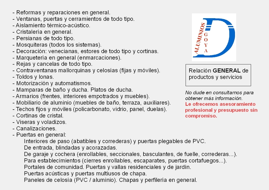 Productos y servicios generales