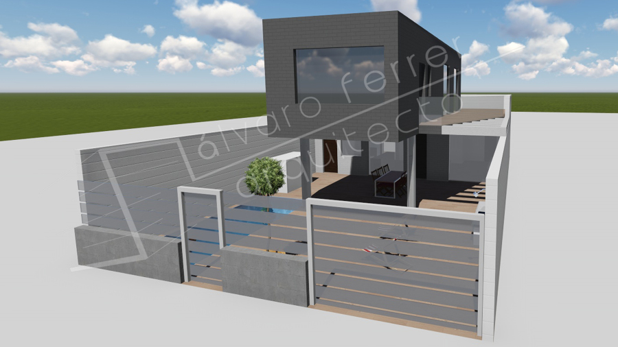 Vista vivienda unifamiliar entre medianeras