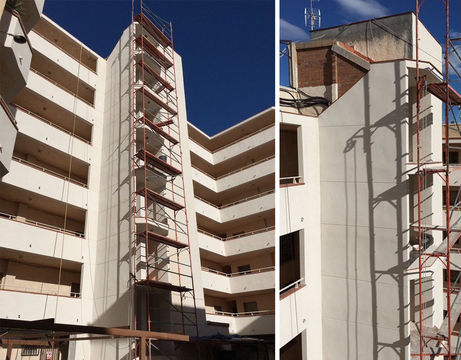 Trabajos de rehabilitación de fachada comunitaria