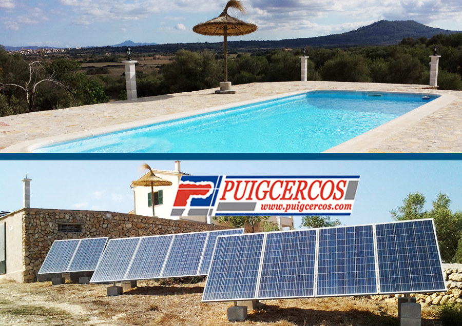 Instalación de piscina de fibra con filtración solar y energía solar fotovoltaica