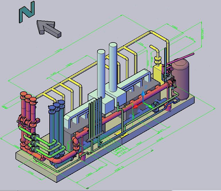 Recreación 3d sala calderas gas ciudad.