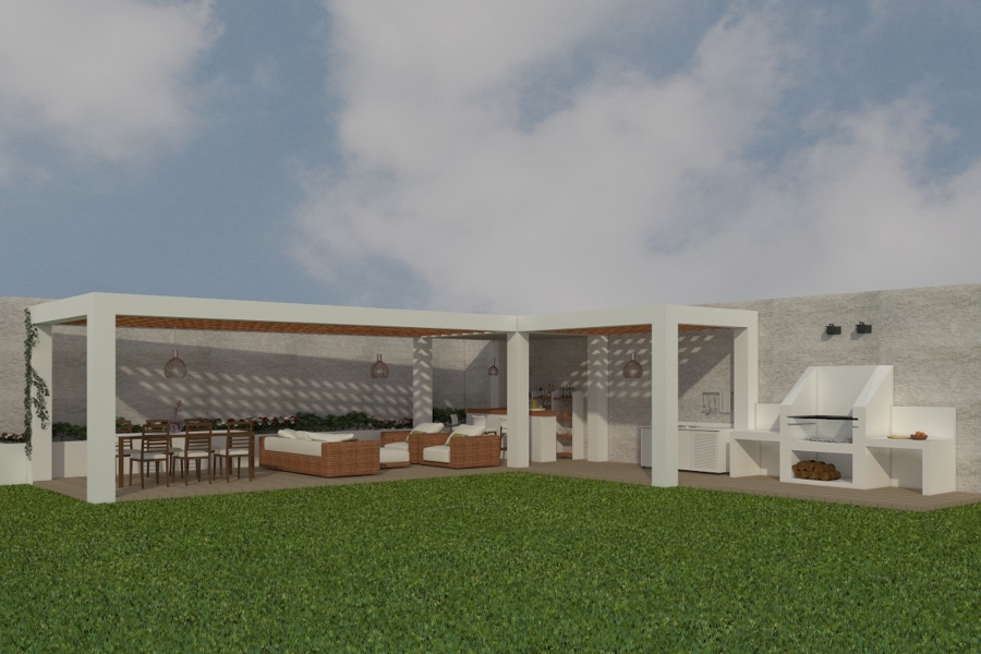 Proyecto en 3D de la terraza de una vivienda unifamiliar.