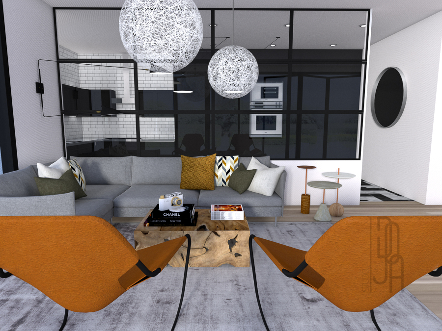Salón Cocina semi-integrada