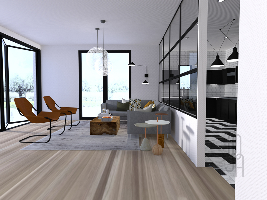 Salón Cocina semi-integrada