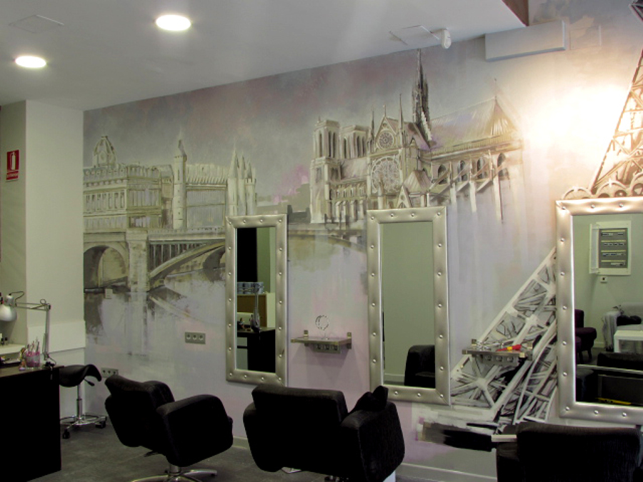 Decoración mural en peluquería.