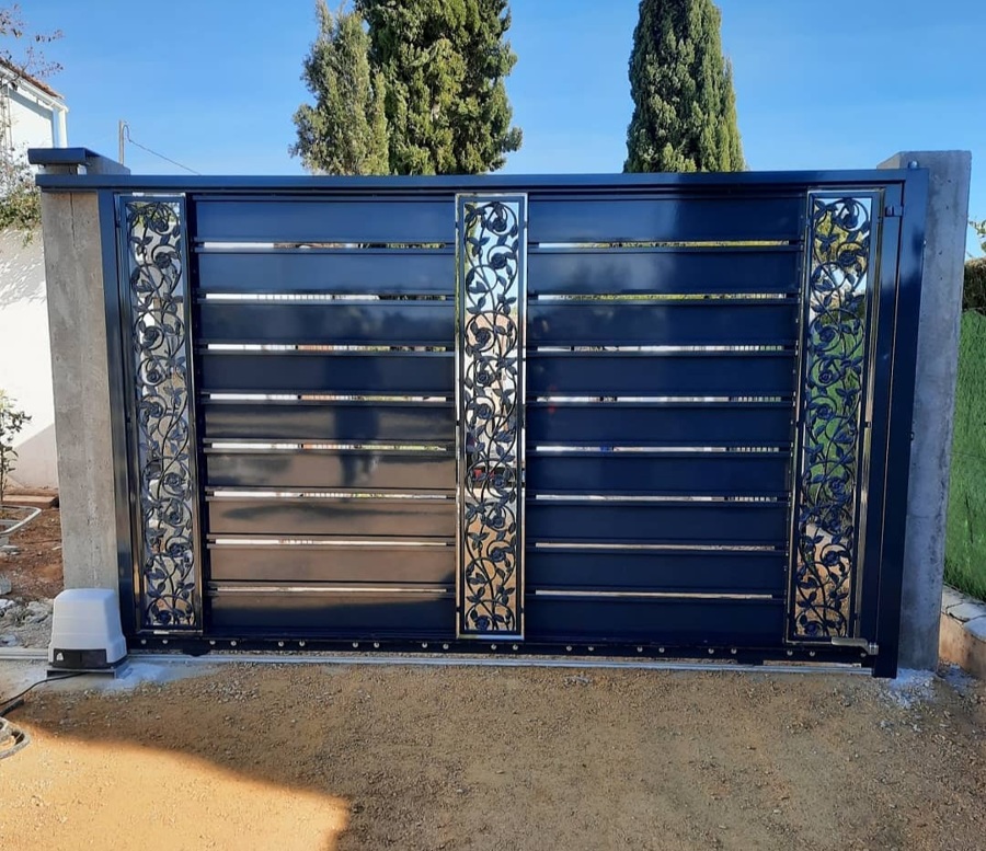 Puerta corredera de diseño en gris 7016 brillo vista interior