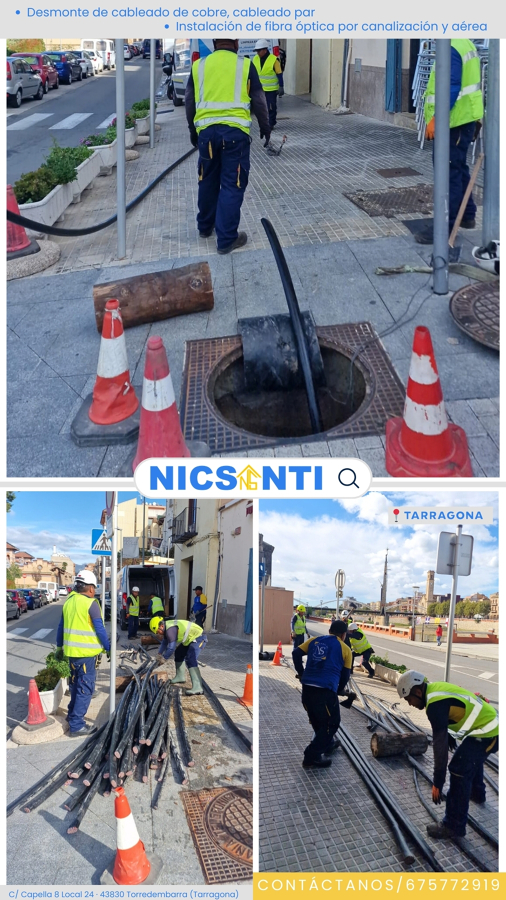 Desmonte de cable de cobre e instalación de fibra óptica en la provincia de Tarragona