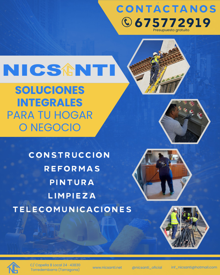 Servicios integrales de construcción, reformas, pintura, limpieza y telecomunicaciones en la provincia de Tarragona
