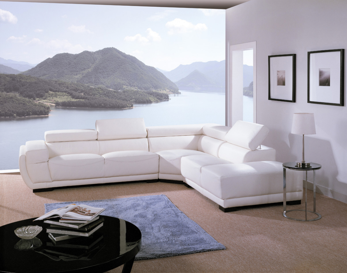 Sofa rinconera en pel blanca 