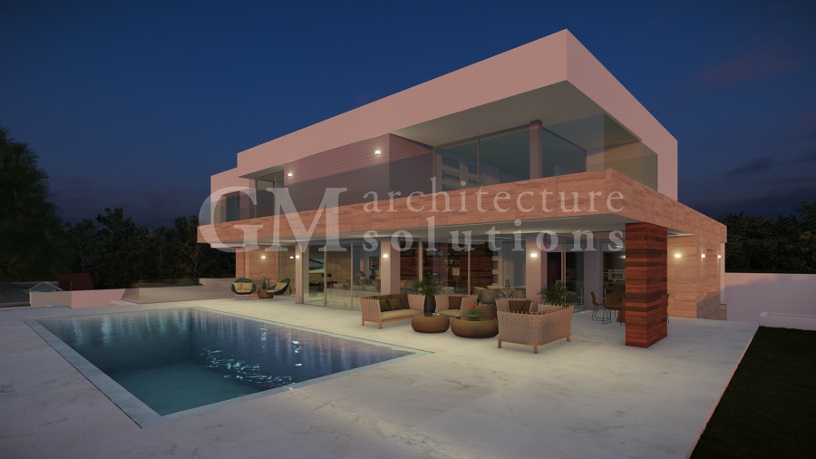 Fachada Sur y Piscina