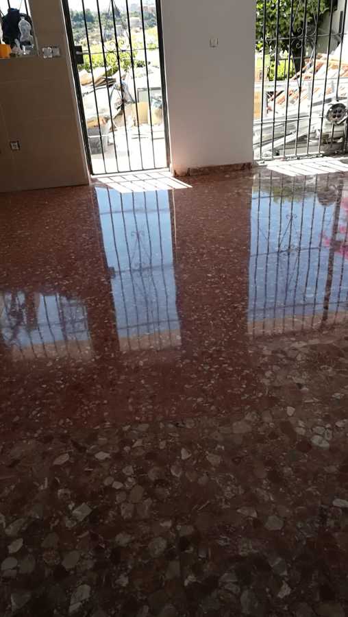 Pulido con diamantes y cristalizado de terrazo oscuro