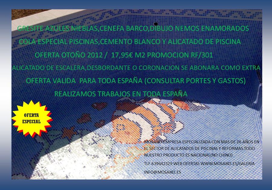 SUPER OFERTAS EN GRESITE PISCINAS MAS ALICATADO PRECIOS 2012