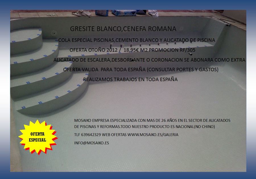 SUPER OFERTAS EN GRESITE PISCINAS MAS ALICATADO PRECIOS 2012