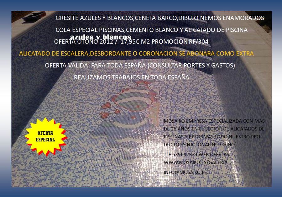 SUPER OFERTAS EN GRESITE PISCINAS MAS ALICATADO PRECIOS 2012