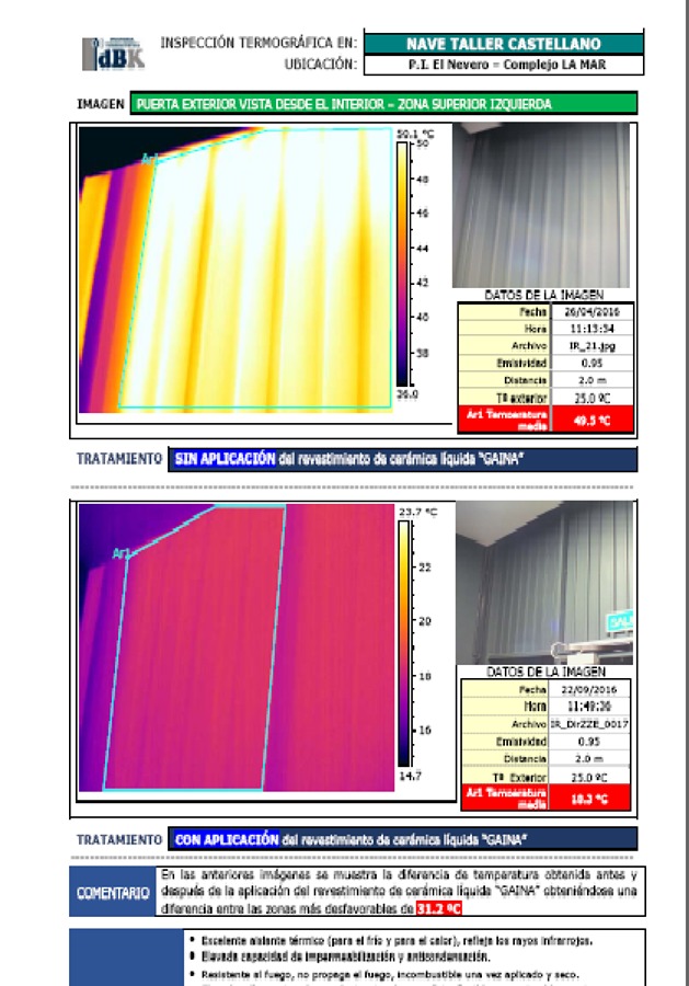 Termografía de una puerta de chapa pintada con GAINA