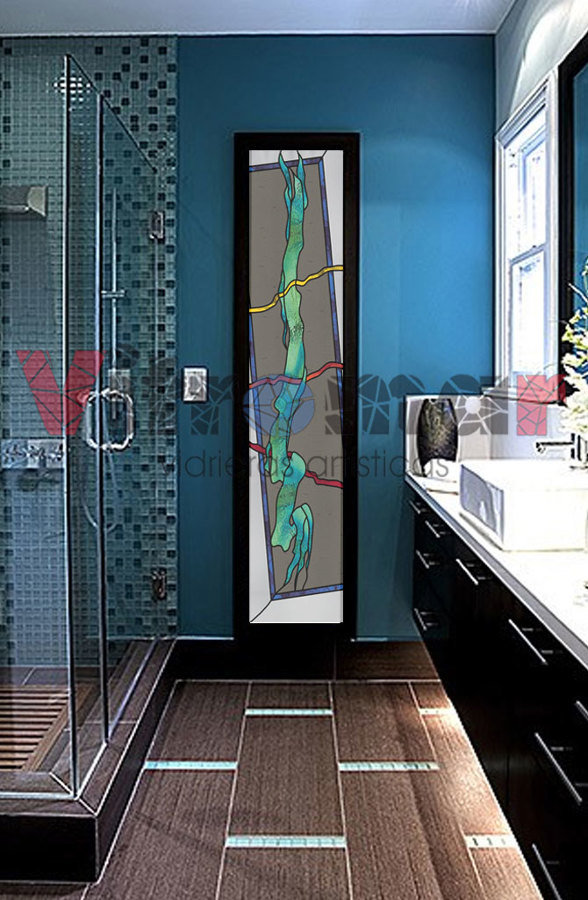 vidriera baño turquesa
