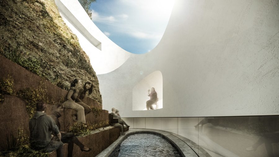 Patio con alberca en casa para una "palmera", Sacromonte (Granada).