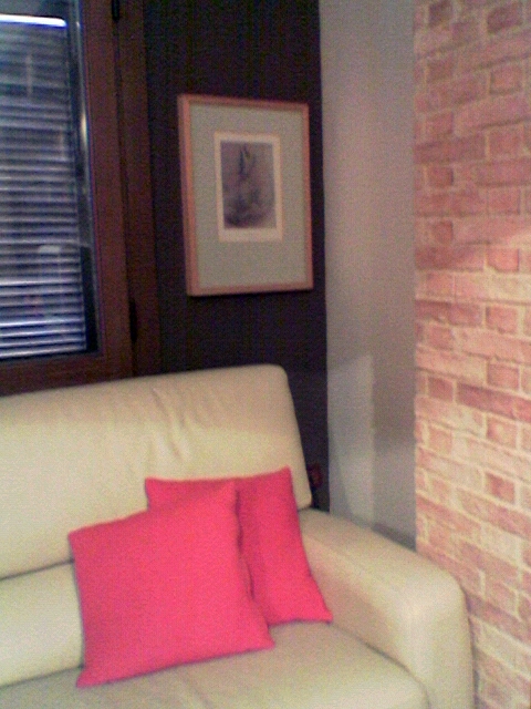 Vivienda unifamiliar en bloque sita en Sevilla. Pilar barro cocido salón