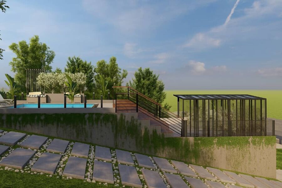 Piscina con accesos acondicionados y áreas diferenciadas