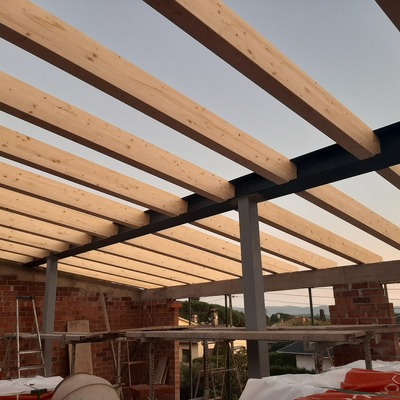 Cubierta en estructura de hierro y madera