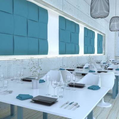 Infografía de paneles acústicos decorativos