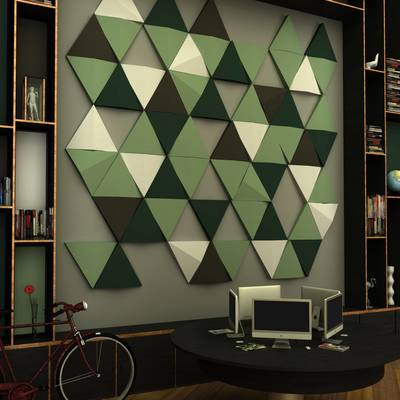 Paneles acústicos decorando pared