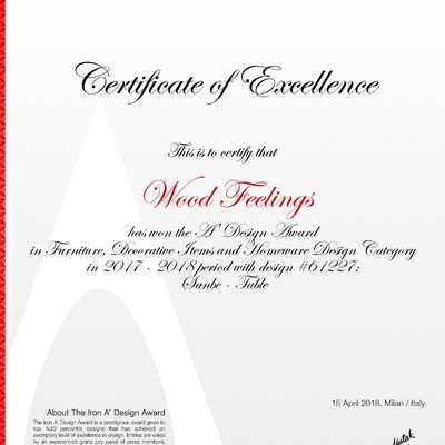 CERTIFICADO PREMIO A DESIGN AWARD 2017-2018