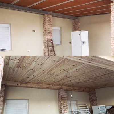 Colocación friso madera en porche