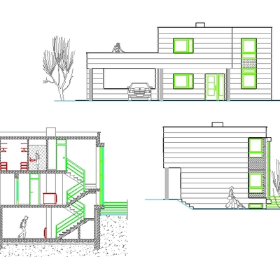 Alzados y seccion vivienda cad 2D
