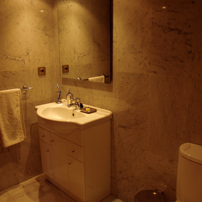 Aseo completamente equipado con alicatados de mármol reformado en Zaragoza