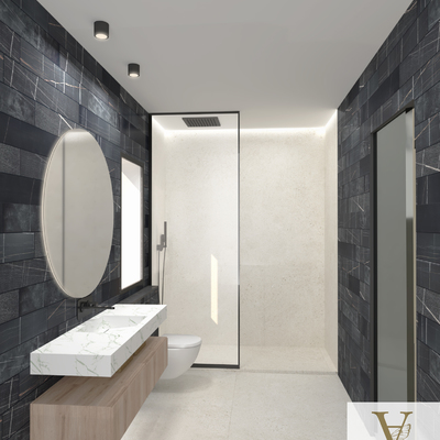 Diseño de baño blanco y negro