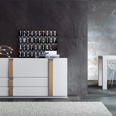 Bufet TK.2 lacat blanc mate/tirador cromat franja noguera