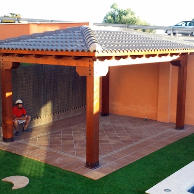 Cenador a 4 aguas con teja ceramica