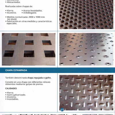 Chapa perforada, hierro, pre-galvanizada, inoxidable.