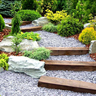 COMBINACIÓN DE ARIDOS, PLANTACIÓN, ROCAS Y TRAVIESAS.
